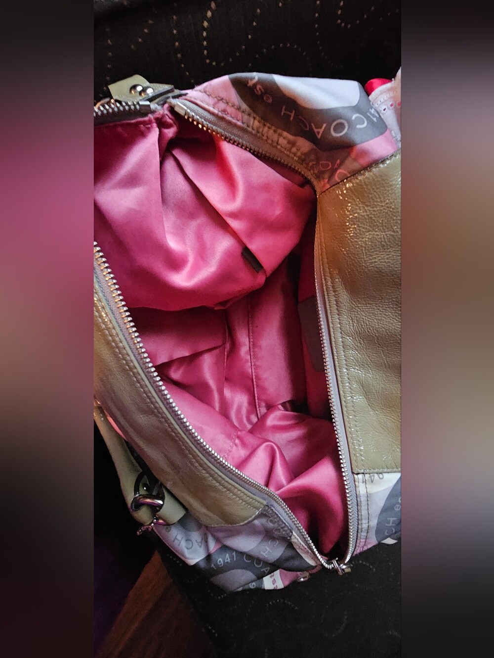 Coach Pink and Gray Signature Satchel Bag - Picture 5 of 12
